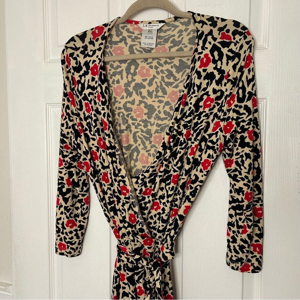 LK Bennett Kaisa Cheetah Print Wrap Dress - Picture 2 of 9